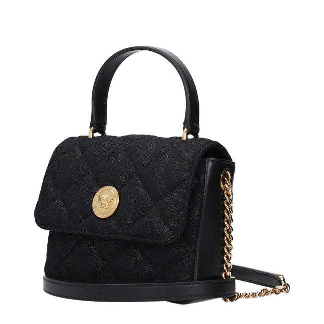 Black Fabric HandbagDescription: The product with MPN 10207061A157191B00V and code F85131 fabric in black is a handbags designed by Versace. It has features like front detail, removable shoulder.Black Fabric Handbag${tagsVersaceAulae Black Fabric Handbag