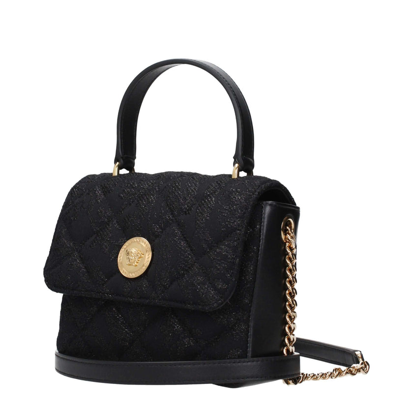 Black Fabric HandbagDescription: The product with MPN 10207061A157191B00V and code F85131 fabric in black is a handbags designed by Versace. It has features like front detail, removable shoulder.Black Fabric Handbag${tagsVersaceAulae Black Fabric Handbag