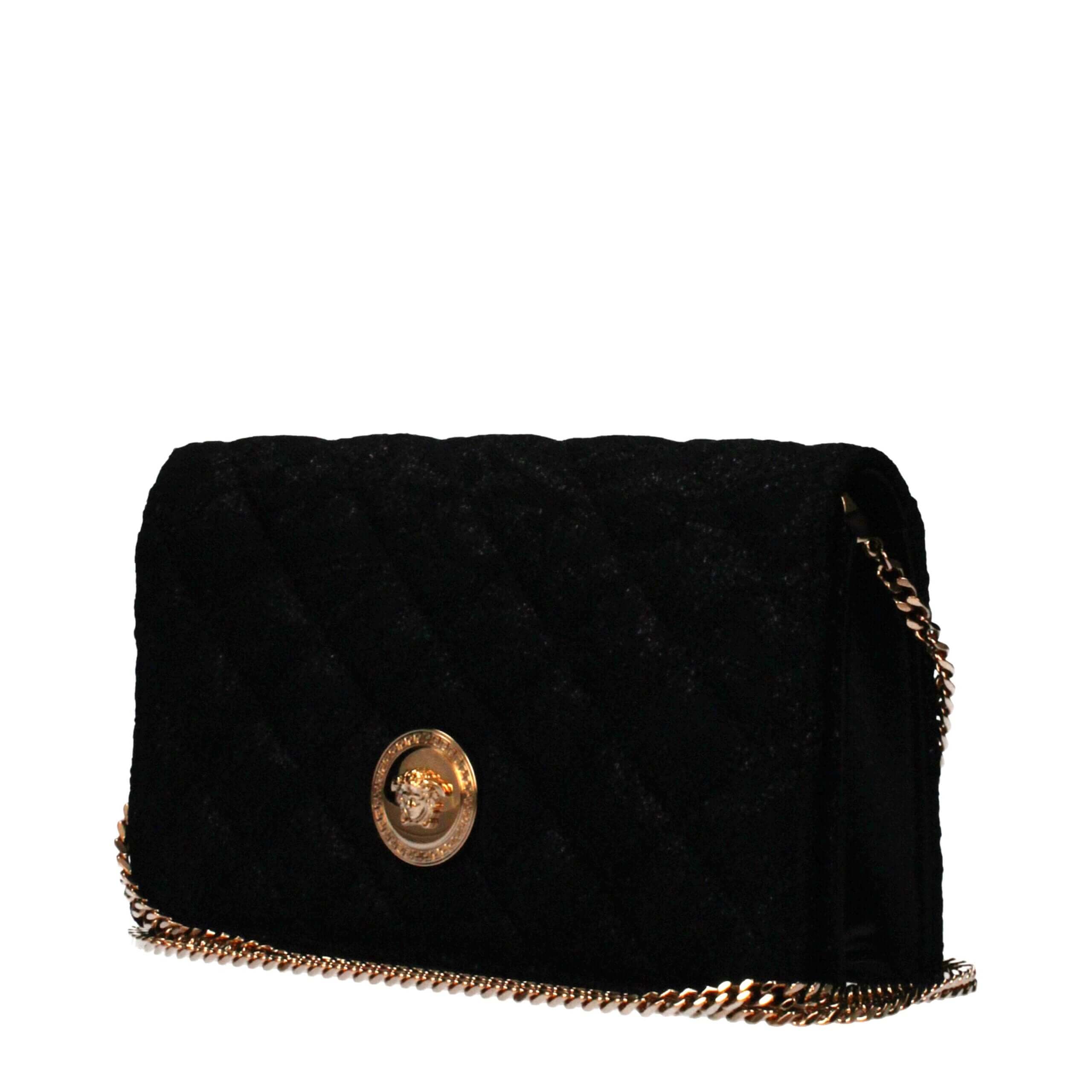 Black Fabric Clutch BagDescription: The product with MPN 10117851A157191B00V and code F85132 fabric in black is a clutches designed by Versace. It has features like front detail, removable shoulder.Black Fabric Clutch Bag${tagsVersaceAulae Black Fabric Cl