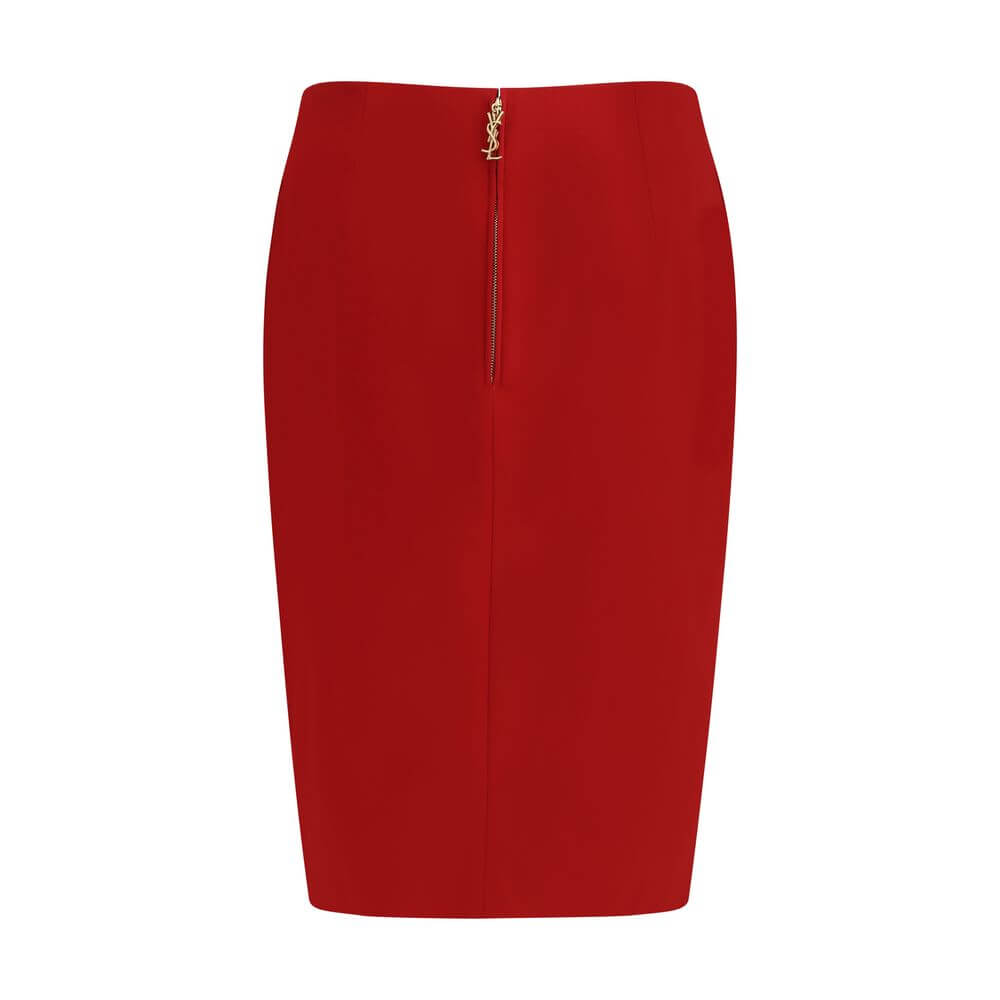 Red Viscose SkirtThe Satin Pencil Skirt by Saint Laurent is a statement of sleek sophistication. Featuring a high waist and fitted silhouette, it elegantly elongates the figure, while the lustrous satin finish adds depth and texture. Ideal for refined eve