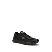 Black Recycled Polyamide Athletic SneakersPrax 01 Sneakers by Prada, made of Re-Nylon and brushed leather, combine contemporary style and innovative materials. Equipped with laces, they feature an enameled triangle logo on the upper and screen-printed Pra