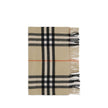 Beige Cashmere ScarfThe Wide Check Cashmere Scarf by Burberry combines the luxury of fine cashmere with the unmistakable House check pattern. Featuring a rectangular shape, fringed edges, and a subtle logo tag, it is a timeless accessory that elevates any
