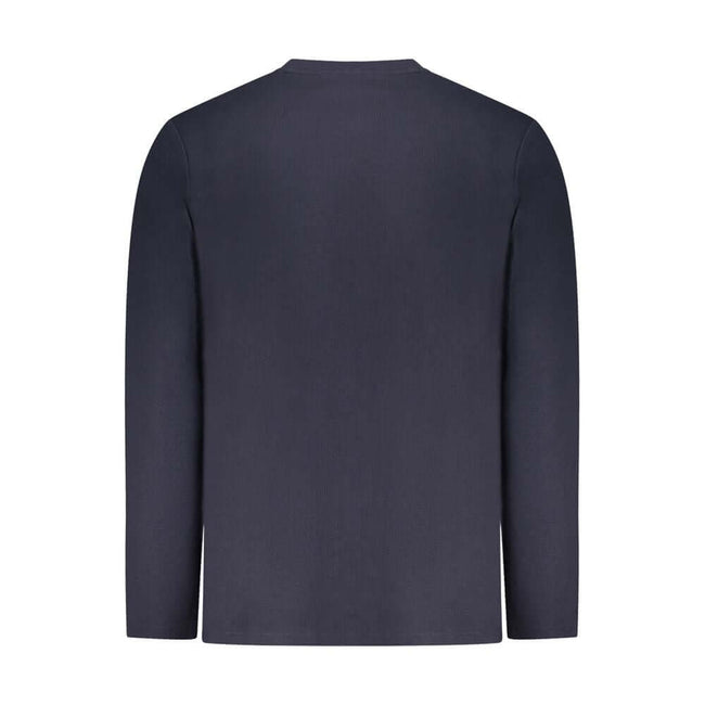 Blue Cotton Men SweaterElevate your wardrobe with the unmistakable class of Hugo Boss. This long-sleeved, crew neck sweater features the iconic Hugo Boss embroidery logo, offering a subtle nod to the brand’s storied heritage. Fashioned from a blend of pre
