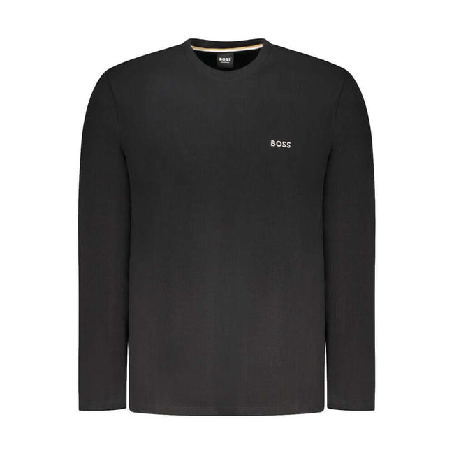 Black Cotton Men SweaterElevate your wardrobe with the epitome of sleek sophistication—this Hugo Boss sweater exudes a confident edge with its sharp black hue and refined embroidery logo detail. Crafted for the modern man who demands both comfort and styl