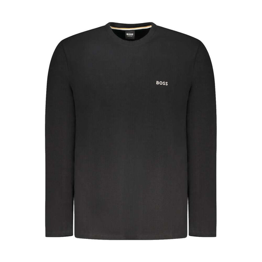 Black Cotton Men SweaterElevate your wardrobe with the epitome of sleek sophistication—this Hugo Boss sweater exudes a confident edge with its sharp black hue and refined embroidery logo detail. Crafted for the modern man who demands both comfort and styl