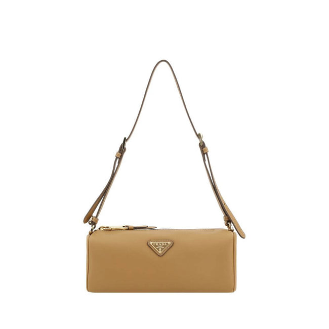 Beige Calf Leather Bos Taurus Shoulder BagPrada’s Leather Shoulder Bag is an elegant and versatile accessory, ideal for completing any look with a touch of understated luxury. The grained leather design lends a refined and durable texture, while the adjus