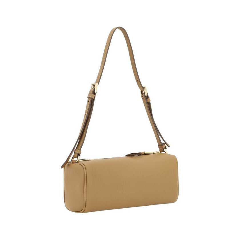 Beige Calf Leather Bos Taurus Shoulder BagPrada’s Leather Shoulder Bag is an elegant and versatile accessory, ideal for completing any look with a touch of understated luxury. The grained leather design lends a refined and durable texture, while the adjus