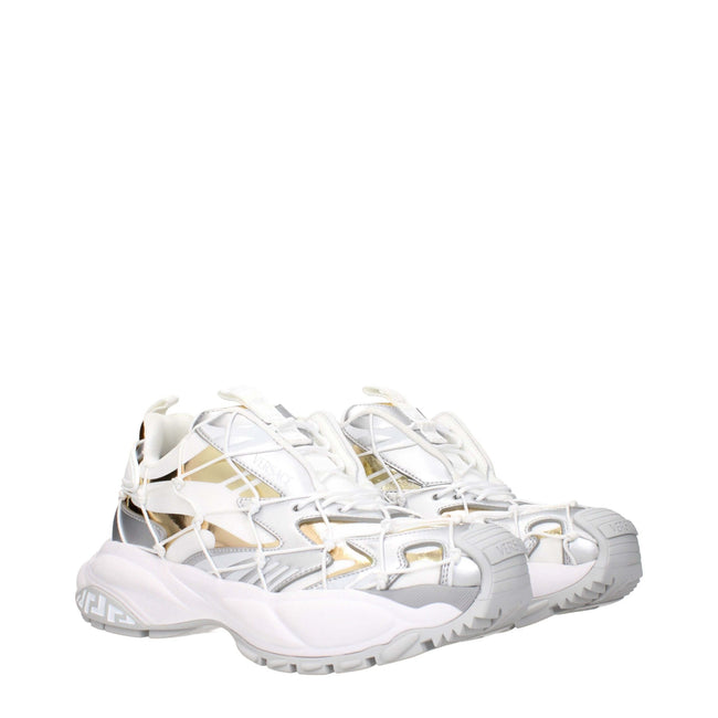 White Fabric Chunky SneakersDescription: The product with MPN 10163801A115096W690 and code F84049 fabric in white is a sneakers designed by Versace. It has features like front logo, side logo, back logo.White Fabric Chunky Sneakers${tagsVersaceAulae White