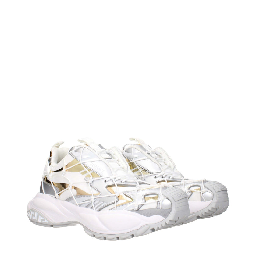 White Fabric Chunky SneakersDescription: The product with MPN 10163801A115096W690 and code F84049 fabric in white is a sneakers designed by Versace. It has features like front logo, side logo, back logo.White Fabric Chunky Sneakers${tagsVersaceAulae White