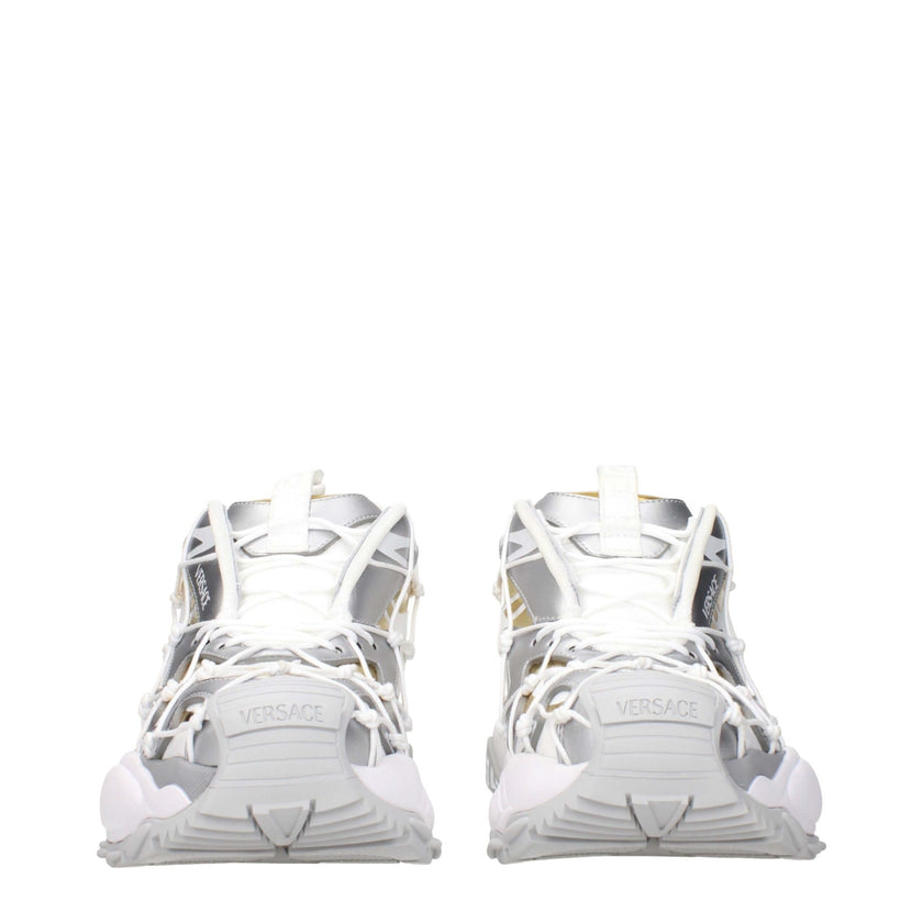 White Fabric Chunky SneakersDescription: The product with MPN 10163801A115096W690 and code F84049 fabric in white is a sneakers designed by Versace. It has features like front logo, side logo, back logo.White Fabric Chunky Sneakers${tagsVersaceAulae White
