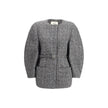 Gray Fleece Wool ClothingThe wool and cotton tweed Blouson Jacket by Fendi with a check pattern reinterprets the timeless charm of the fabric in a modern, sophisticated way. The cocoon silhouette, both enveloping and contemporary, is defined by wide long