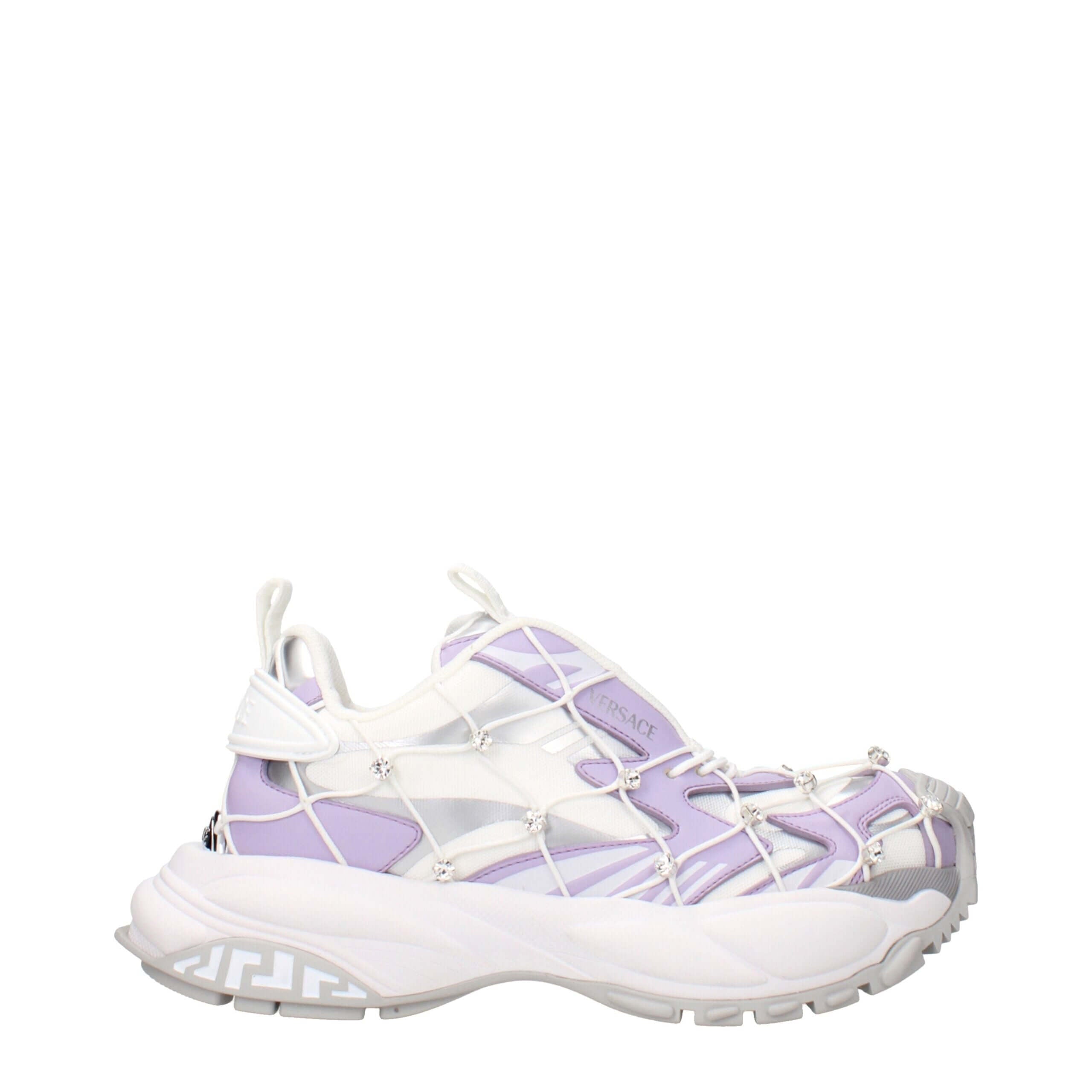 White Fabric Chunky SneakersDescription: The product with MPN 10163801A115082WX30 and code F85151 fabric in white is a sneakers designed by Versace. It has features like front logo, side logo, rhinestone.White Fabric Chunky Sneakers${tagsVersaceAulae Whit