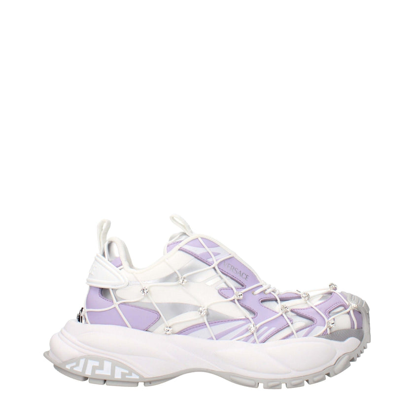 White Fabric Chunky SneakersDescription: The product with MPN 10163801A115082WX30 and code F85151 fabric in white is a sneakers designed by Versace. It has features like front logo, side logo, rhinestone.White Fabric Chunky Sneakers${tagsVersaceAulae Whit
