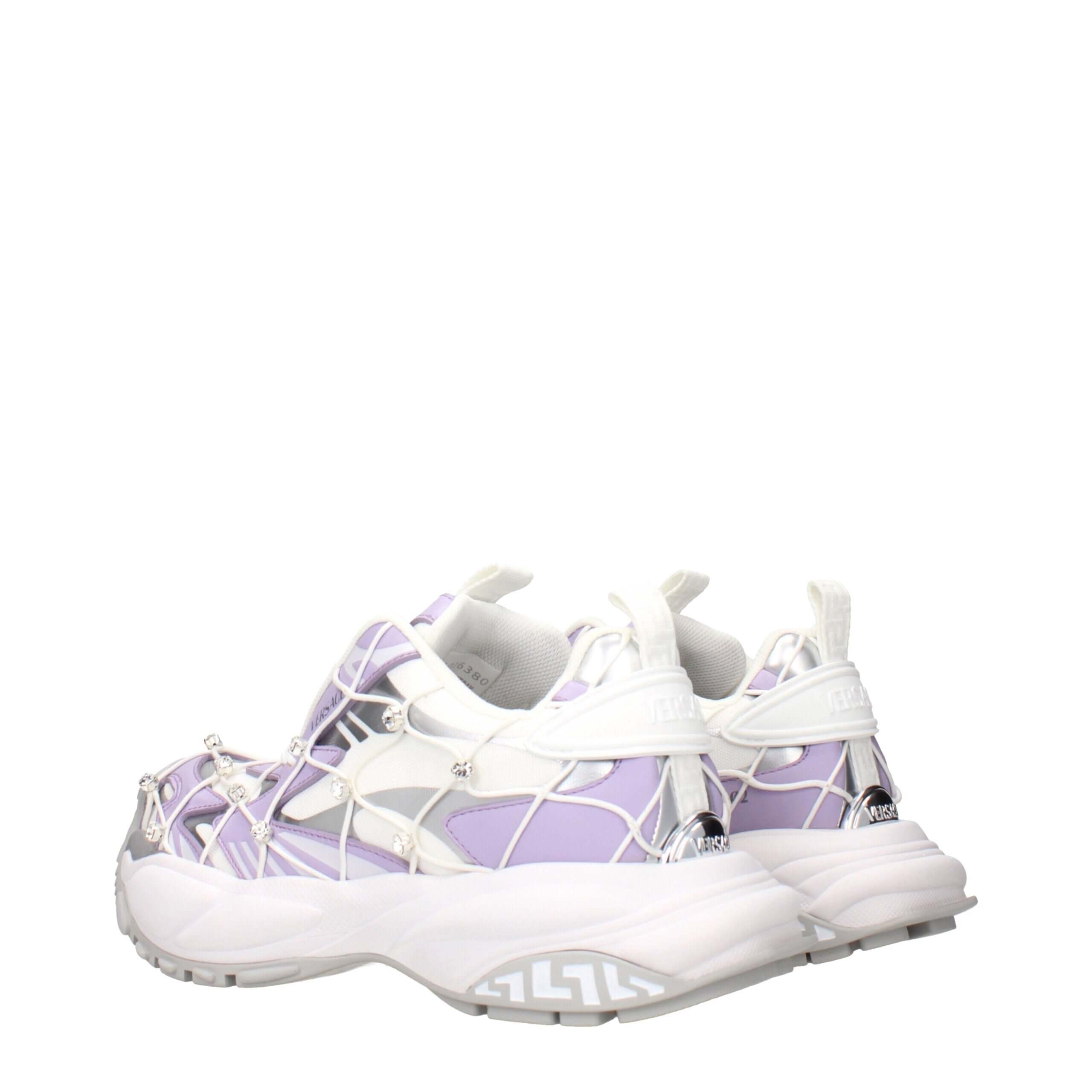 White Fabric Chunky SneakersDescription: The product with MPN 10163801A115082WX30 and code F85151 fabric in white is a sneakers designed by Versace. It has features like front logo, side logo, rhinestone.White Fabric Chunky Sneakers${tagsVersaceAulae Whit