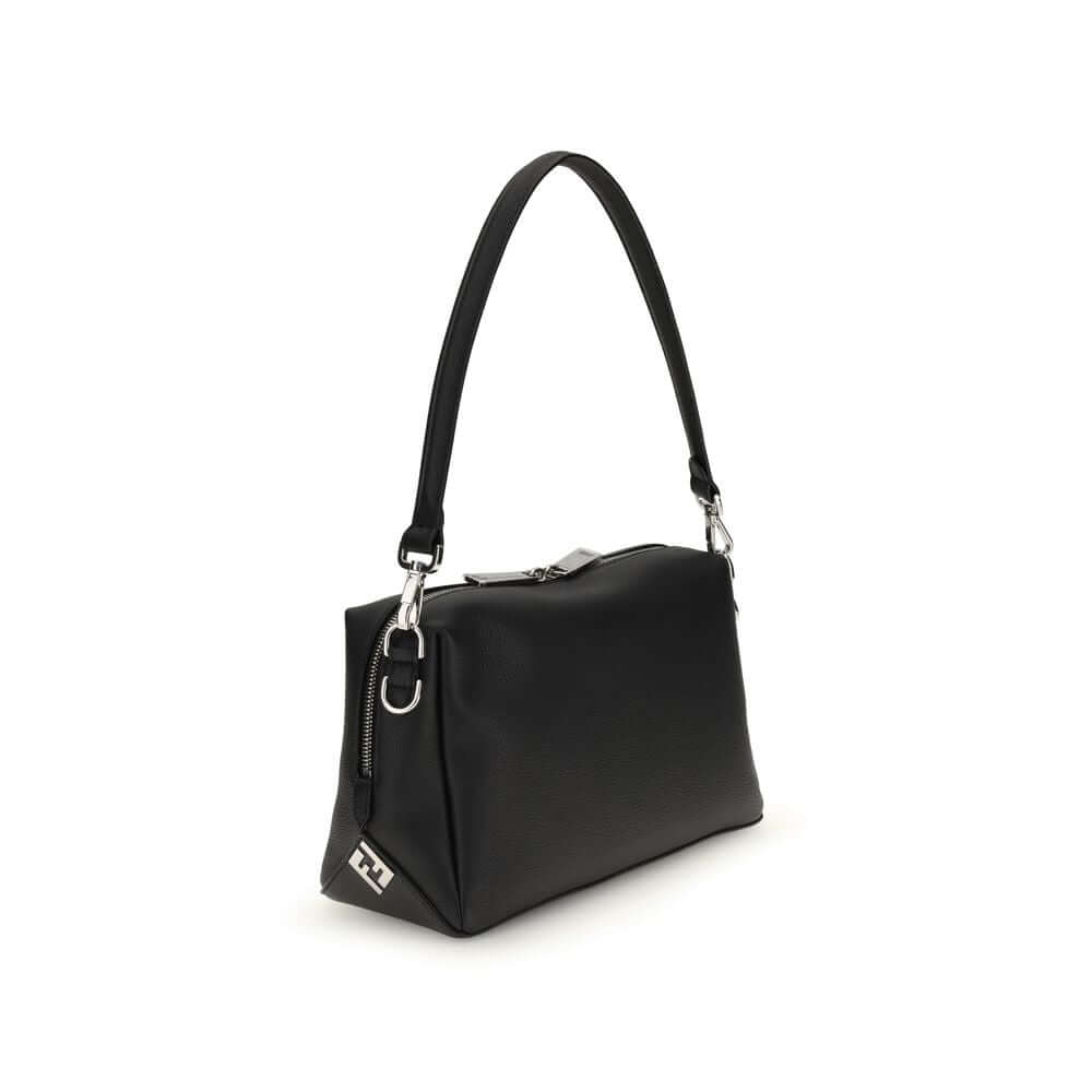 Black Calf Leather Bos Taurus Shoulder BagThe Lui Bag by Fendi features a soft, structured design with a clean, contemporary aesthetic. Crafted from black grained calf leather, it’s enhanced by a long double-slider zip and signature FF metal accents on th