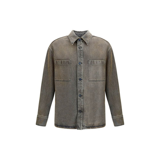 Gray Denim ShirtThe overdyed Denim Shirt by Fendi embodies a bold, contemporary spirit. Designed with dropped shoulders and chest patch pockets, it balances casual ease with refined craftsmanship. The front is fastened with logo-engraved metal buttons, ad