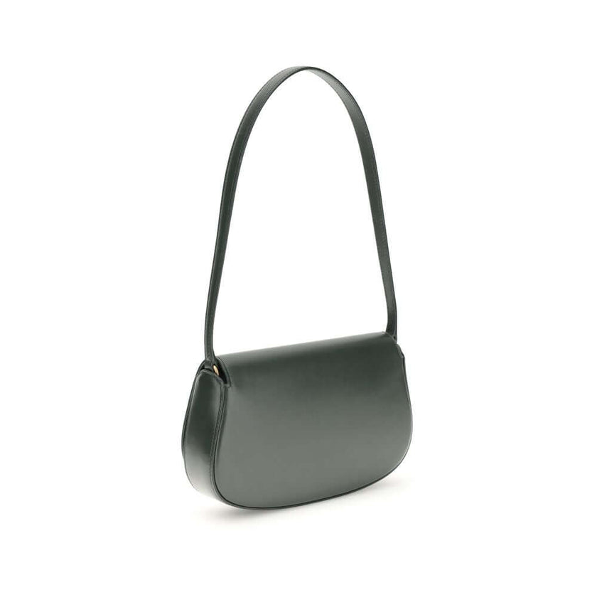 Green Calf Leather Bos Taurus Shoulder BagThe Voltaire mini Shoulder Bag by Saint Laurent is an elegant crescent-shaped bag crafted from calfskin with a lightly polished finish. Bronze-colored metallic parts add a warm, vintage touch, while the Cassandre