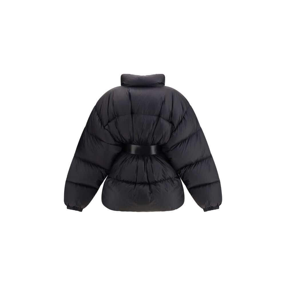 Black Polyamide Jackets And CoatThe Belted Hourglass Short Puffer reflects Balenciaga’s sculptural and contemporary vision. Crafted from lightweight technical fabric, it features a precisely constructed hourglass silhouette and a high stand-up collar that