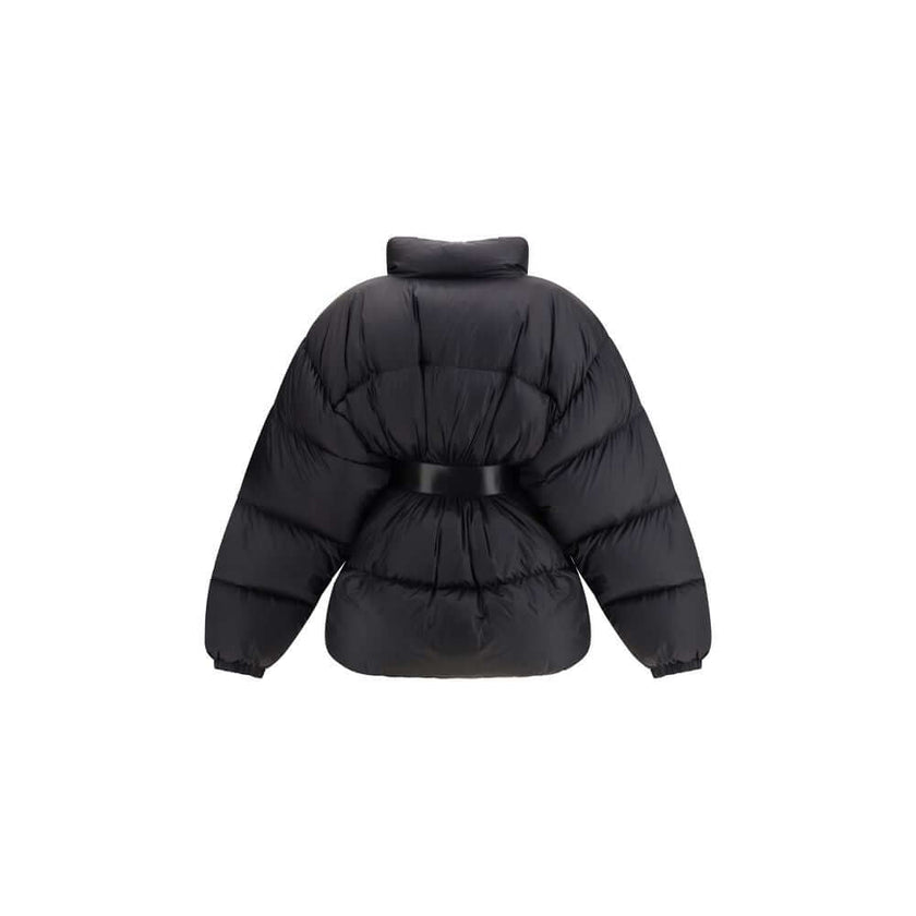Black Polyamide Jackets And CoatThe Belted Hourglass Short Puffer reflects Balenciaga’s sculptural and contemporary vision. Crafted from lightweight technical fabric, it features a precisely constructed hourglass silhouette and a high stand-up collar that