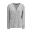 Gray Fleece Wool CardiganThe long cashmere Cardigan by Balmain represents the perfect fusion of comfort and sophistication, typical of the brand. The soft, elongated line is defined by the deep V-neckline and ribbed edges that emphasize its structure with