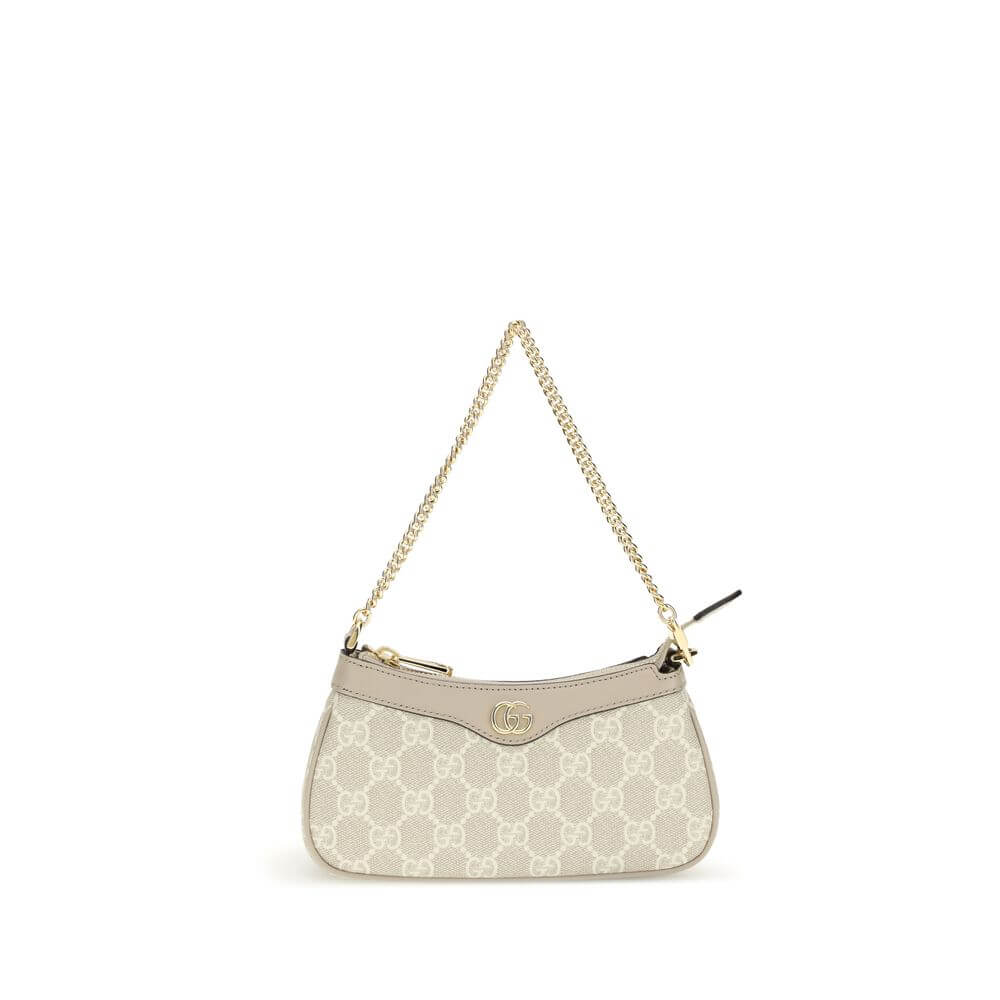 Ophidia Mini Shoulder BagOphidia Mini Shoulder Bag by Gucci is an elegant accessory in beige and white GG Supreme fabric with beige leather trim that accentuates its sophistication. Gold-tone hardware and the Double G logo add a distinctive and luxurious