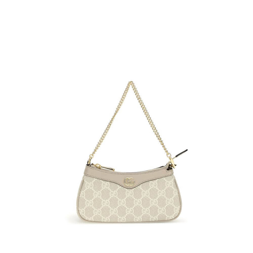 Ophidia Mini Shoulder BagOphidia Mini Shoulder Bag by Gucci is an elegant accessory in beige and white GG Supreme fabric with beige leather trim that accentuates its sophistication. Gold-tone hardware and the Double G logo add a distinctive and luxurious