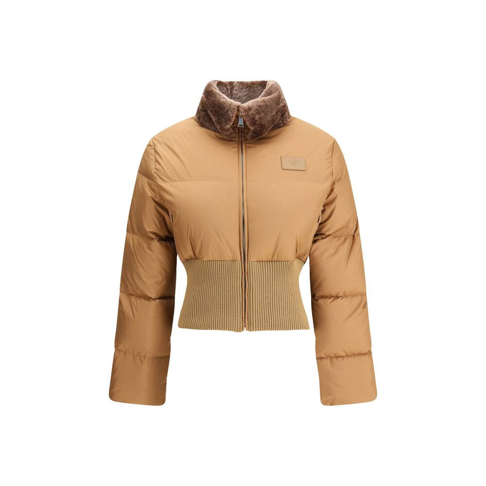Brown Polyester Full-Length JacketThe Fendi cropped Down Jacket redefines winter outerwear with a contemporary elegance. Quilted padding and a high collar ensure warmth and protection, while the ribbed knit waistband in a tone-on-tone finish sculpts the s
