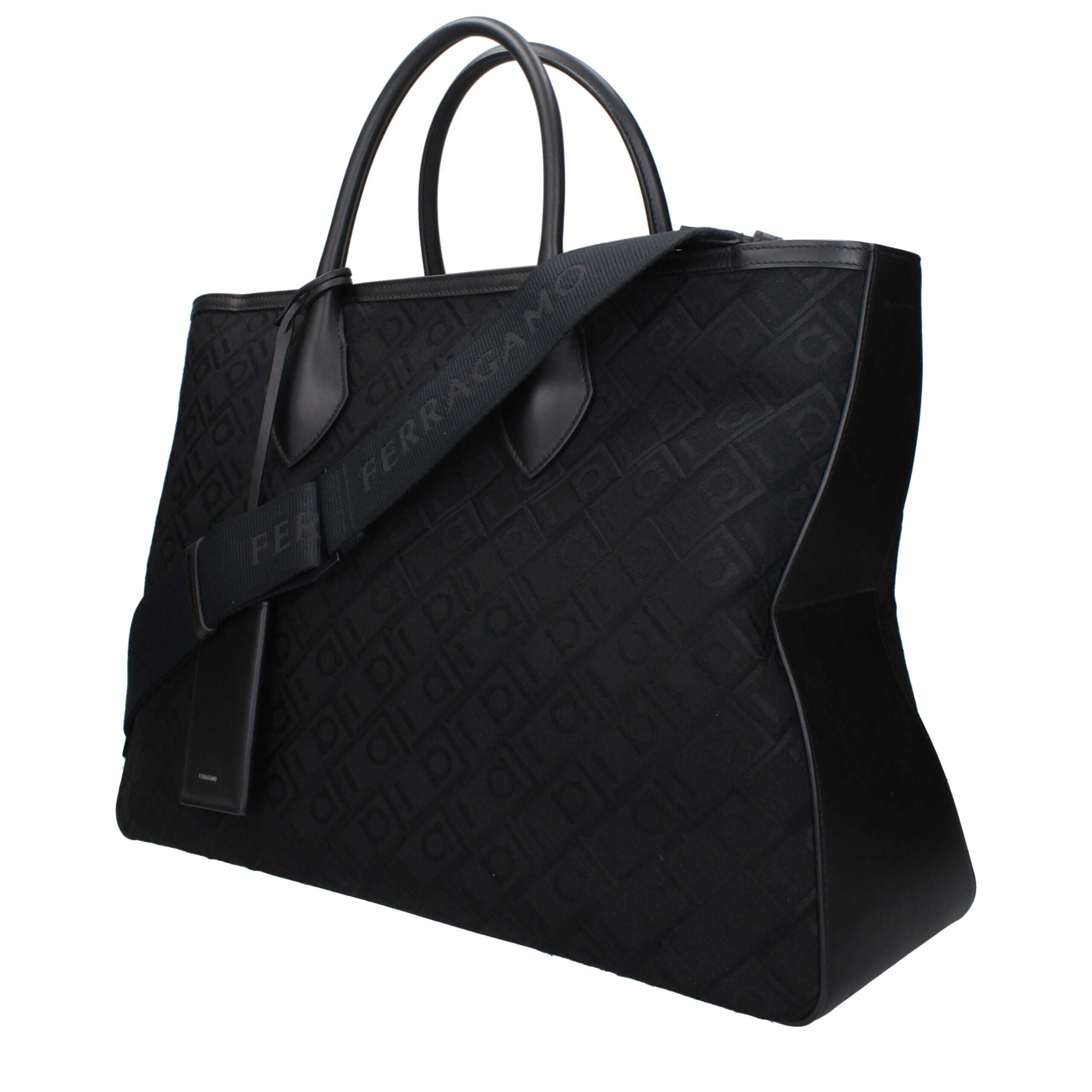 Black Fabric HandbagDescription: The product with MPN 2414100777410 and code F84822 fabric in black is a handbags designed by Salvatore Ferragamo. It has features like front detail, removable details, logo, adjustable shoulder, removable shoulder.Black Fa