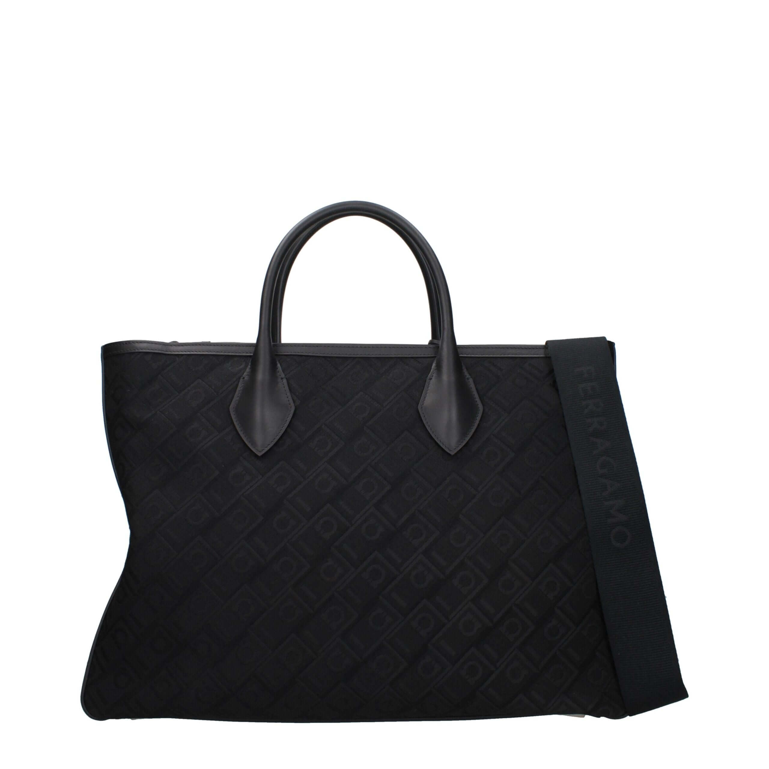 Black Fabric HandbagDescription: The product with MPN 2414100777410 and code F84822 fabric in black is a handbags designed by Salvatore Ferragamo. It has features like front detail, removable details, logo, adjustable shoulder, removable shoulder.Black Fa