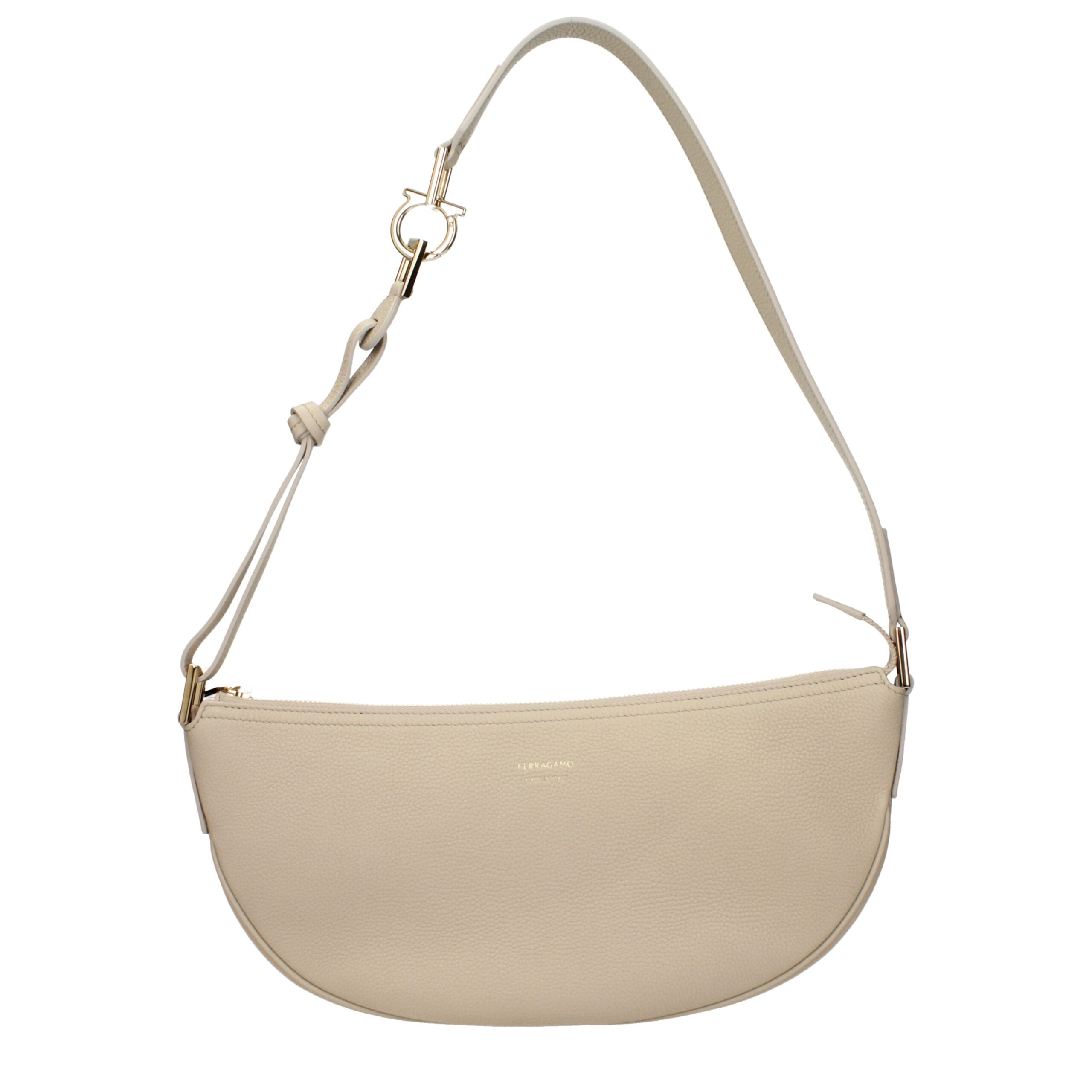 Gray Leather Shoulder Bag with Removable Strap by Salvatore Ferragamo