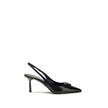 Black Leather High Heel PumpsThe leather slingback Pumps by Prada express contemporary elegance with clean lines and iconic details. Made of smooth leather, they are embellished with the classic tonal leather triangle logo on the front. The pointed toe mo