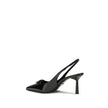 Black Leather High Heel PumpsThe leather slingback Pumps by Prada express contemporary elegance with clean lines and iconic details. Made of smooth leather, they are embellished with the classic tonal leather triangle logo on the front. The pointed toe mo