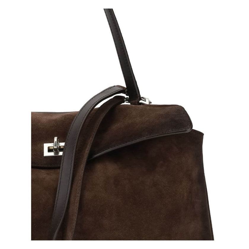 Brown Calf Leather Bos Taurus Shoulder BagThe Medium Rodeo Bag by Balenciaga blends sophistication and practicality with its combination of waxed suede calfskin and smooth leather. It features a top handle and a detachable shoulder strap for versatile car