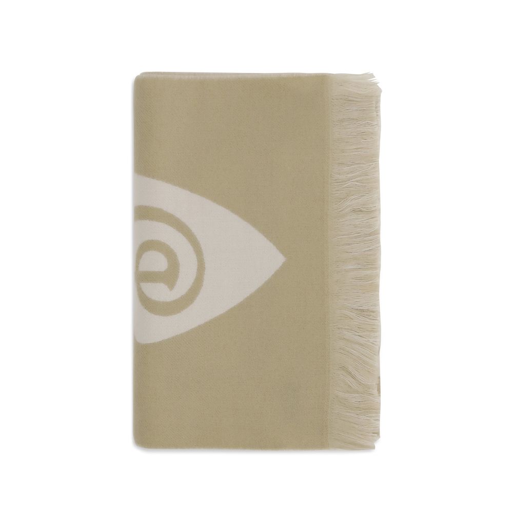 Beige Wool Scarf with Burberry Logo and Jacquard Pattern