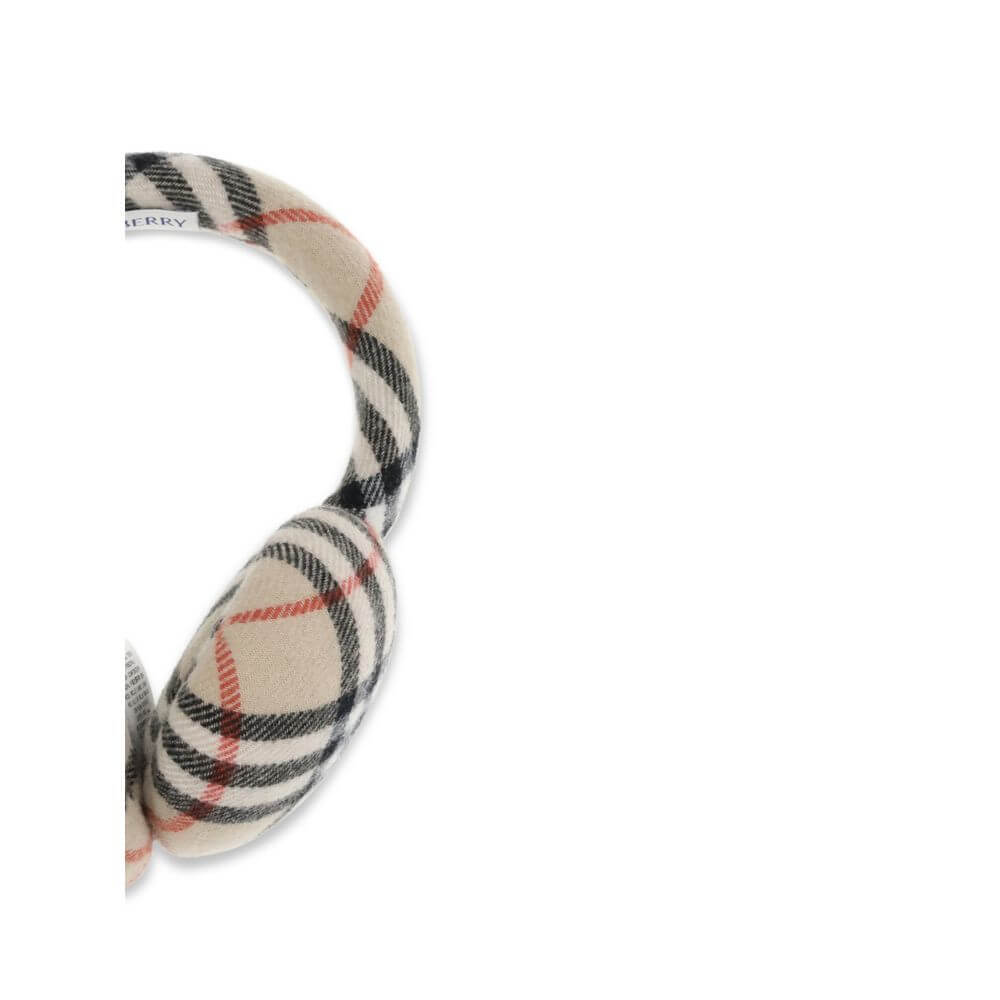 Beige Wool Ear MuffsCheck Earmuffs by Burberry are made in Italy from a fine blend of wool and cashmere, crafted in the iconic Burberry Check pattern. Soft and warm, they combine comfort and style in a perfect accessory for colder days. Season: AW25 Compo