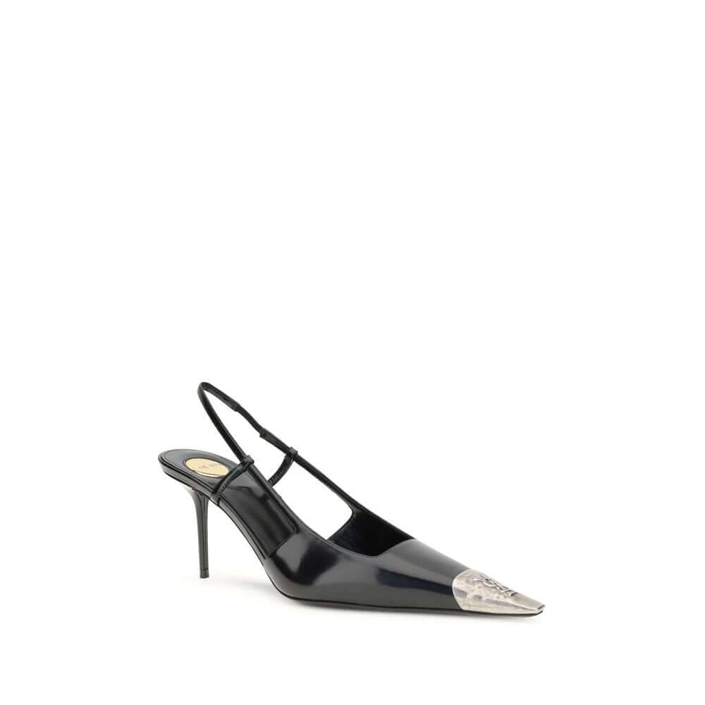 Black Leather PumpsGlossy leather Jeanne Pumps by Saint laurent combine bold elegance with iconic details. Featuring a silhouette with a square neckline and metal toe decorated with the hammered CASSANDRE monogram, they stand out for their refined and rec