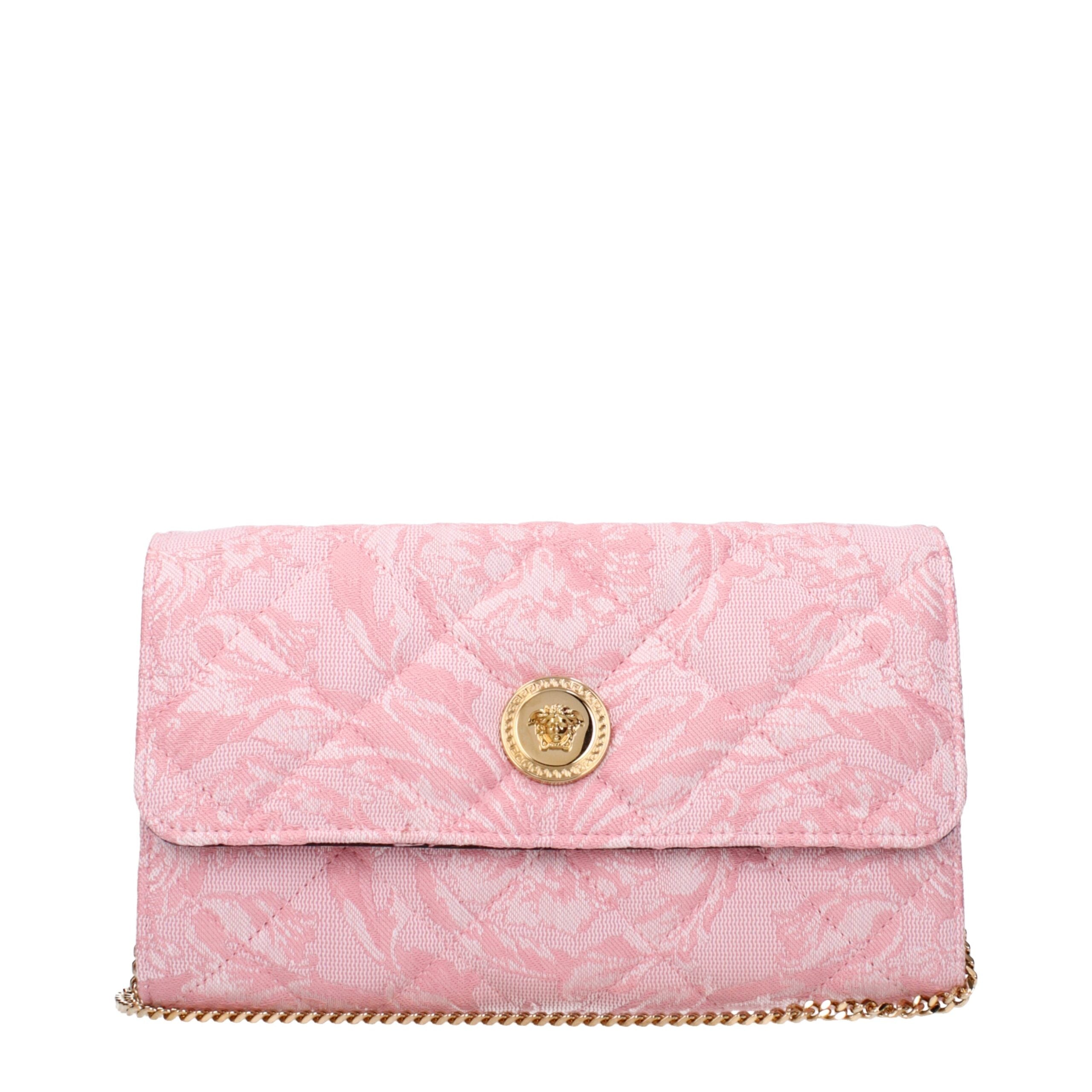 Pink Synthetic Clutch Bag with Removable Shoulder Strap
