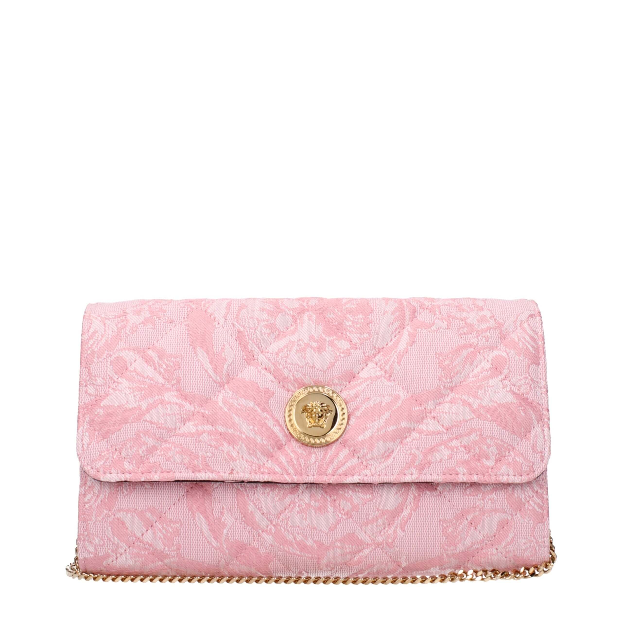 Pink Fabric Clutch BagDescription: The product with MPN DBSI159S1A159111P56V and code F84031 fabric in pink is a clutches designed by Versace. It has features like front detail, divider inner pocket, removable shoulder.Pink Fabric Clutch Bag${tagsVersaceA