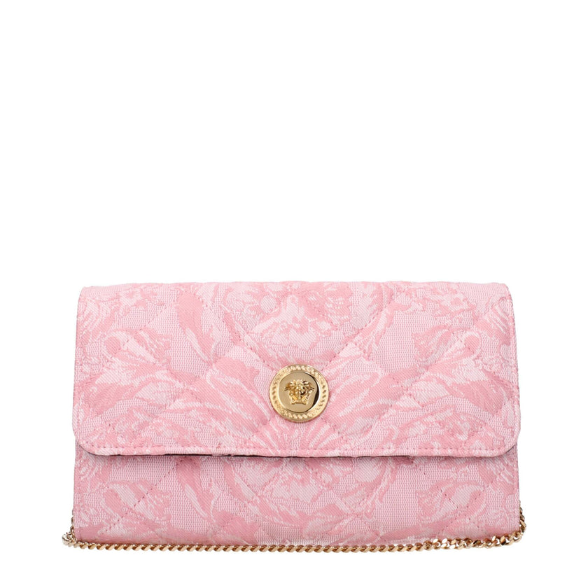 Pink Fabric Clutch BagDescription: The product with MPN DBSI159S1A159111P56V and code F84031 fabric in pink is a clutches designed by Versace. It has features like front detail, divider inner pocket, removable shoulder.Pink Fabric Clutch Bag${tagsVersaceA