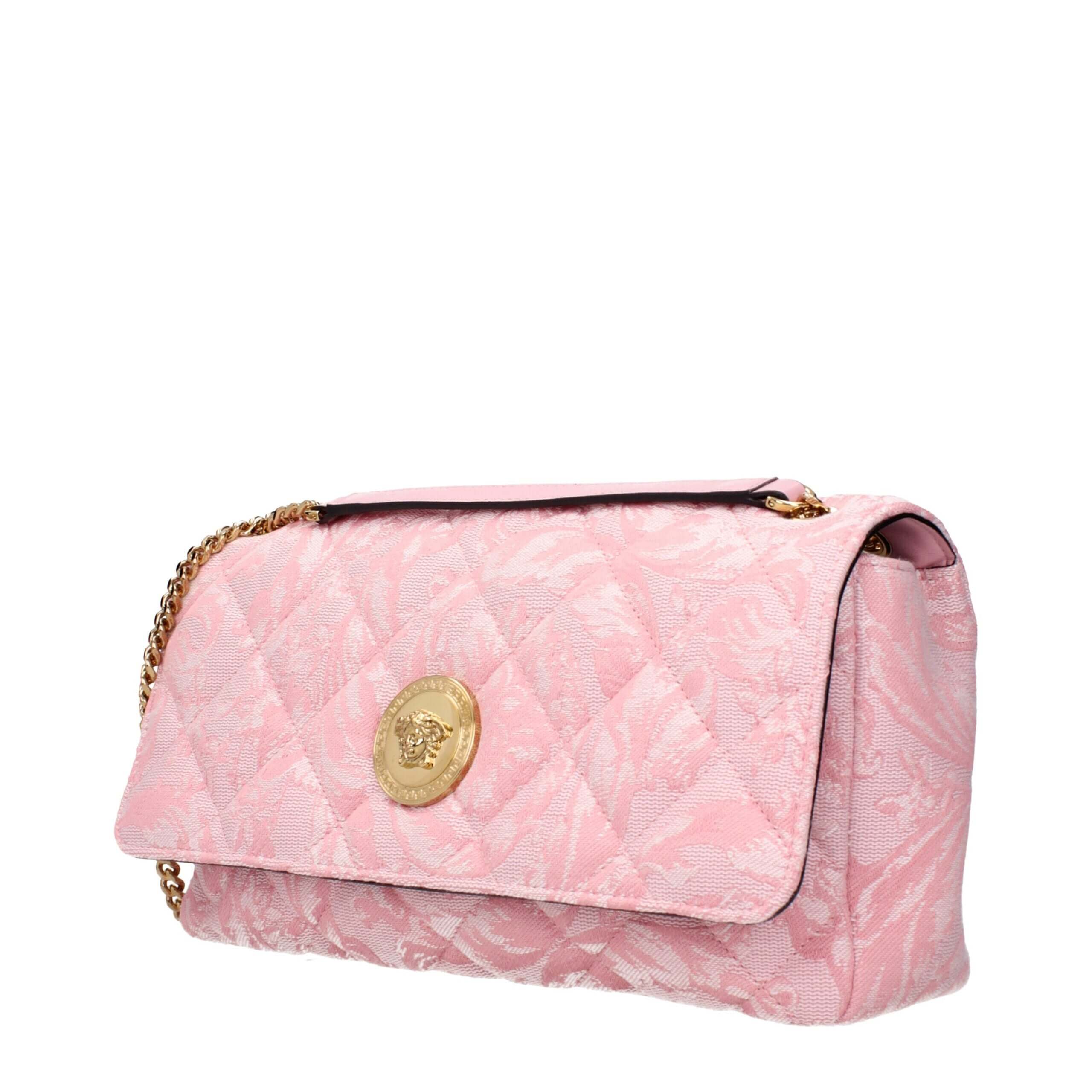 Pink Fabric Shoulder BagDescription: The product with MPN 10133531A159111P56V and code F84027 fabric in pink is a shoulder bags designed by Versace. It has features like front detail.Pink Fabric Shoulder Bag${tagsVersaceAulae Pink Fabric Shoulder Bag Vers