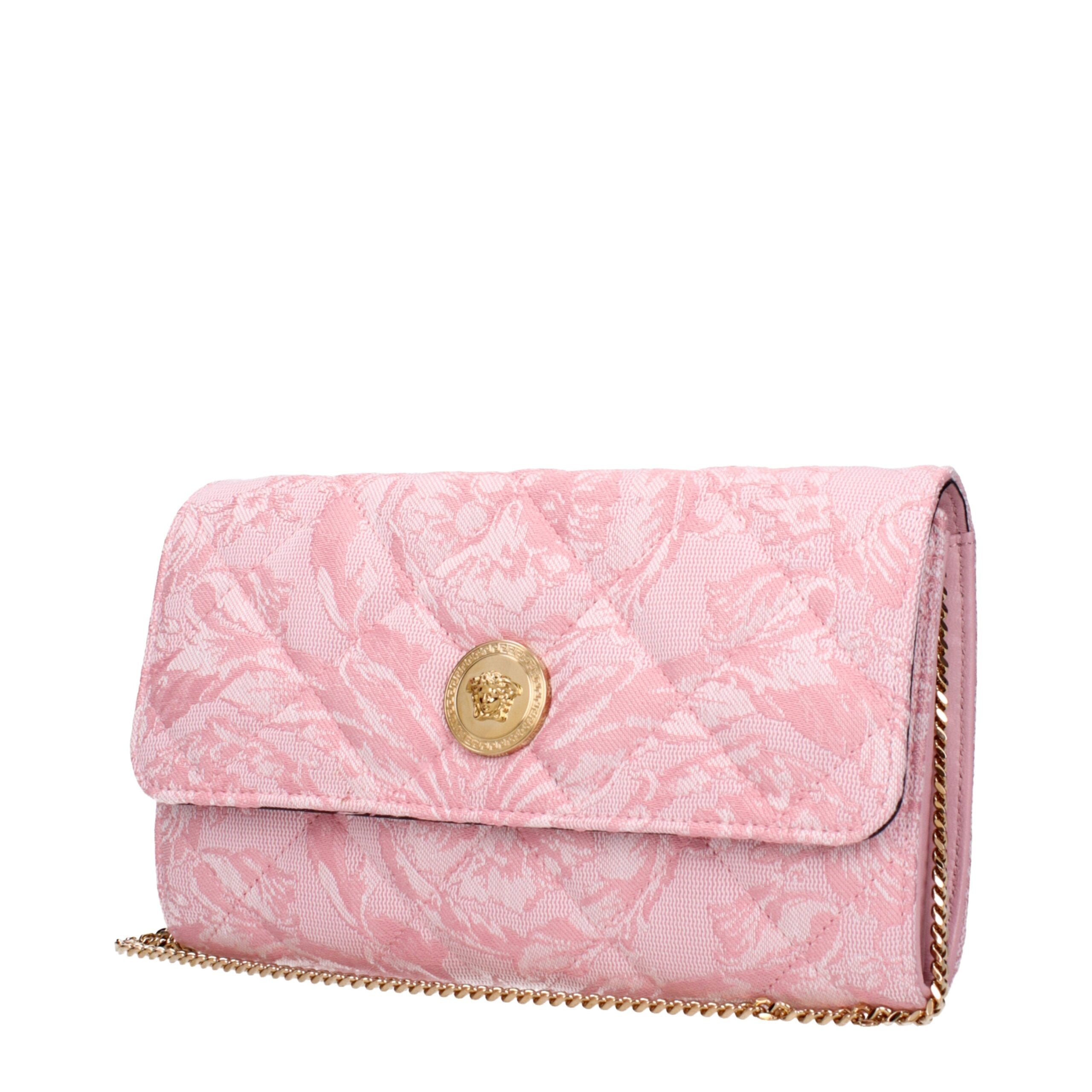 Pink Synthetic Clutch Bag with Removable Shoulder Strap