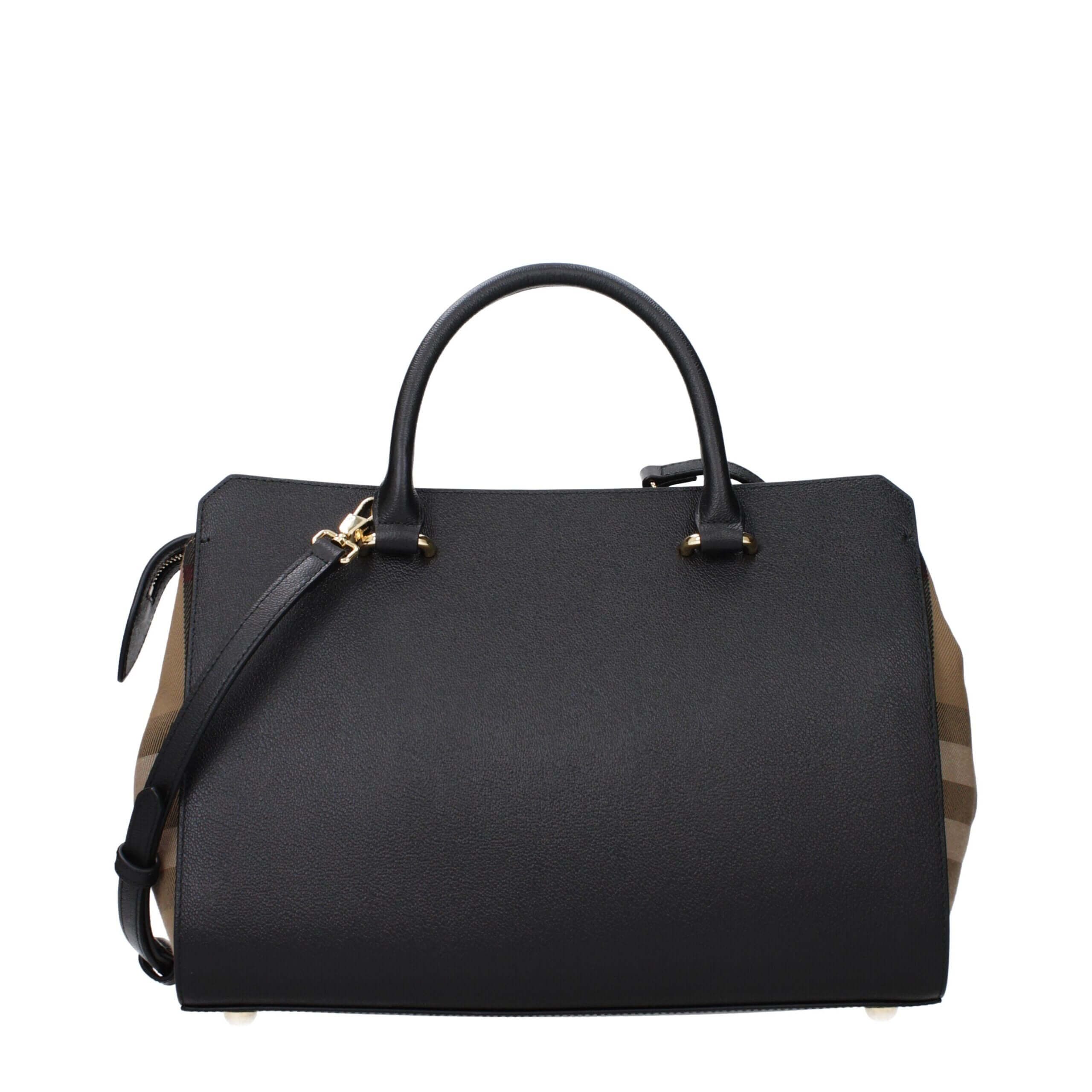 Black Leather HandbagDescription: The product with MPN 8084023 and code F85144 leather in black is a handbags designed by Burberry. It has features like front logo, adjustable shoulder, removable shoulder.Black Leather Handbag${tagsBurberryAulae Black Lea