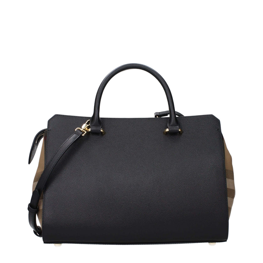 Black Leather HandbagDescription: The product with MPN 8084023 and code F85144 leather in black is a handbags designed by Burberry. It has features like front logo, adjustable shoulder, removable shoulder.Black Leather Handbag${tagsBurberryAulae Black Lea