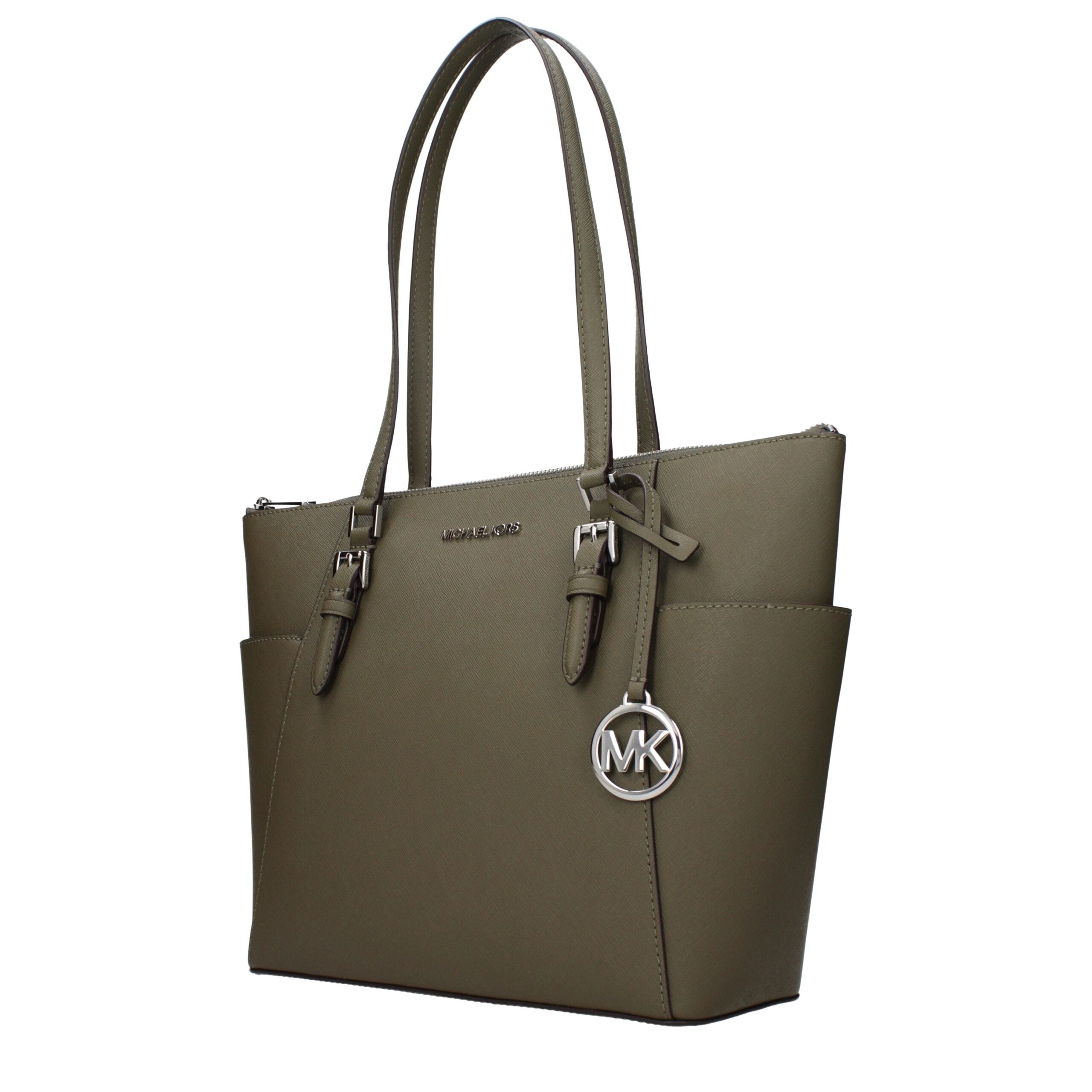 Green Leather Shoulder Bag with Front Logo Detail