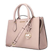 Pink Fabric HandbagDescription: The product with MPN 35S3G6HS2LPOWDERBLUSH and code F85169 fabric in pink is a handbags designed by Michael Kors. It has features like front logo, removable details, adjustable shoulder, removable shoulder, divider inner po