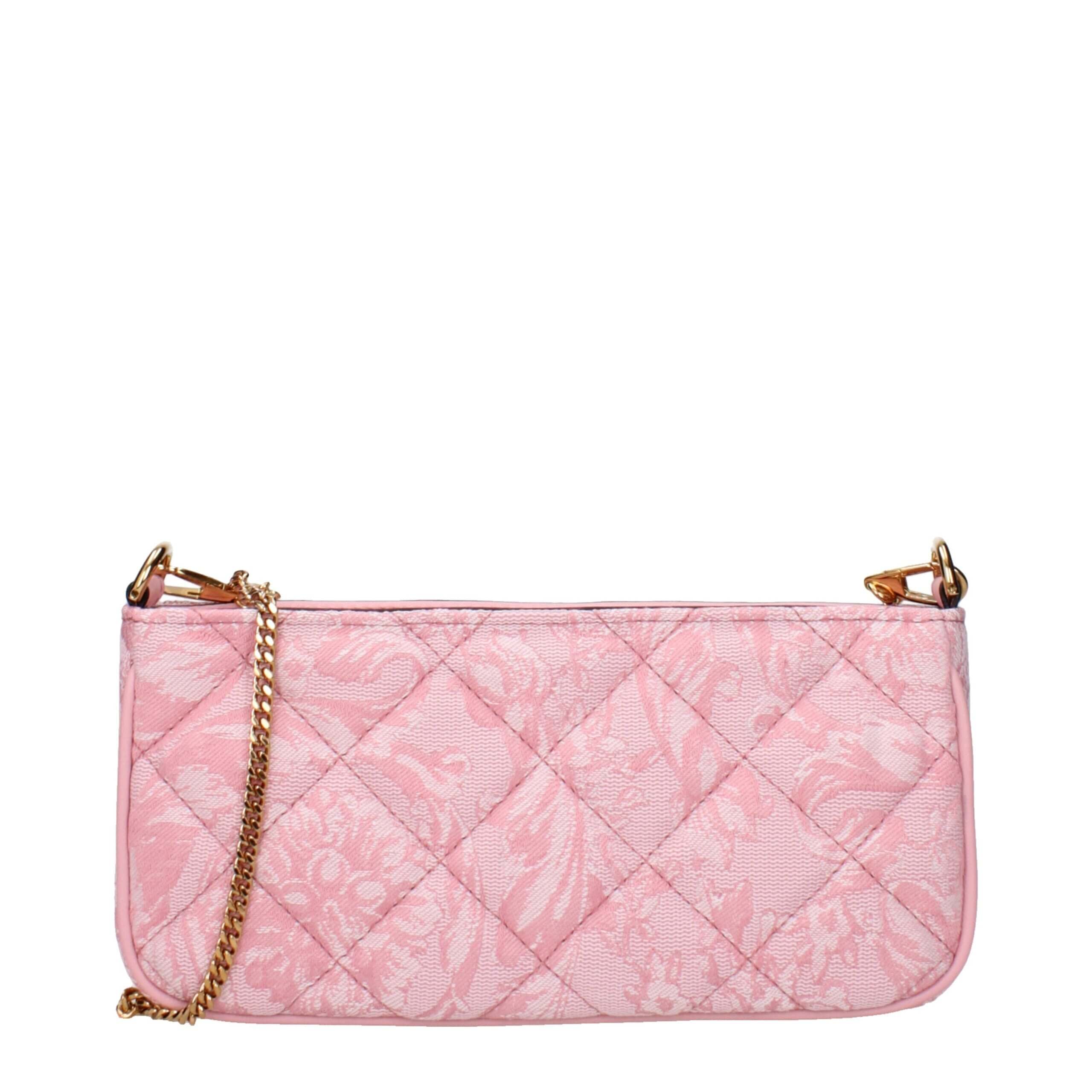 Pink Fabric Crossbody BagDescription: The product with MPN 10155411A159111P56V and code F84035 fabric in pink is a crossbody bags designed by Versace. It has features like front detail, removable shoulder.Pink Fabric Crossbody Bag${tagsVersaceAulae Pink F