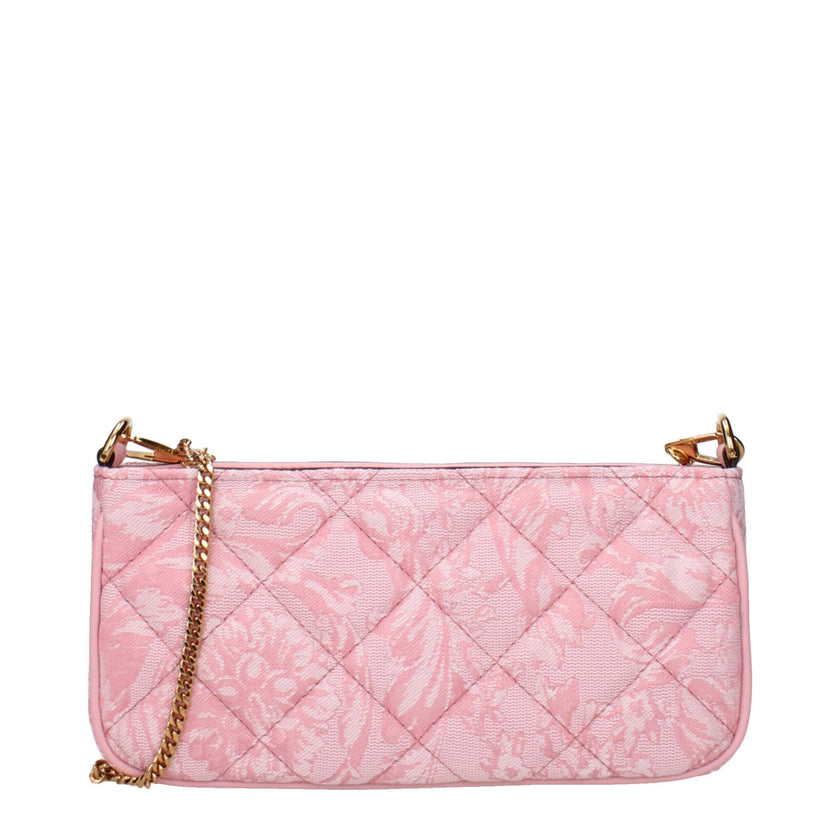 Pink Fabric Crossbody BagDescription: The product with MPN 10155411A159111P56V and code F84035 fabric in pink is a crossbody bags designed by Versace. It has features like front detail, removable shoulder.Pink Fabric Crossbody Bag${tagsVersaceAulae Pink F