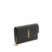 Black Calf Leather Bos Taurus Shoulder BagSaint Laurent’s leather chain Wallet is a compact and sophisticated accessory, perfect for hand-held or worn on the shoulder. Crafted from smooth leather, it features a magnetic button closure and a removable chai