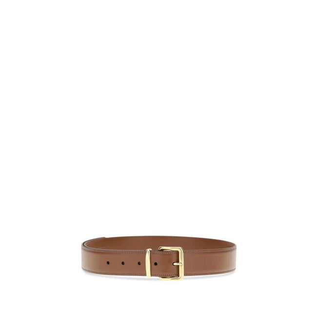 Brown Calf Leather Bos Taurus Regular BeltLeather Belt by Miu Miu is an essential accessory with refined style. Made of smooth leather, it is embellished with a golden buckle with the iconic engraved logo, which adds a distinctive touch. With a thickness