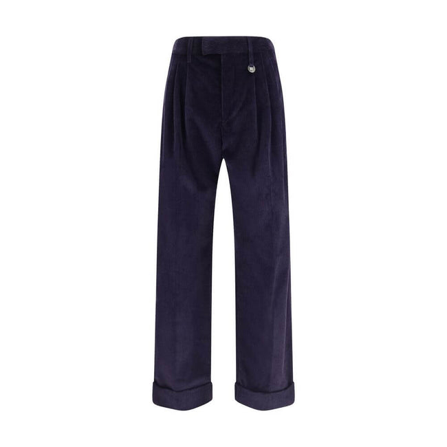 Blue Cotton PantsThe cotton corduroy Trousers by Burberry embody the authentic spirit of British elegance, reinterpreted with a modern sensibility. The relaxed cut with triple pleats and turn-up cuffs creates a refined, easy silhouette, while the hook, bu